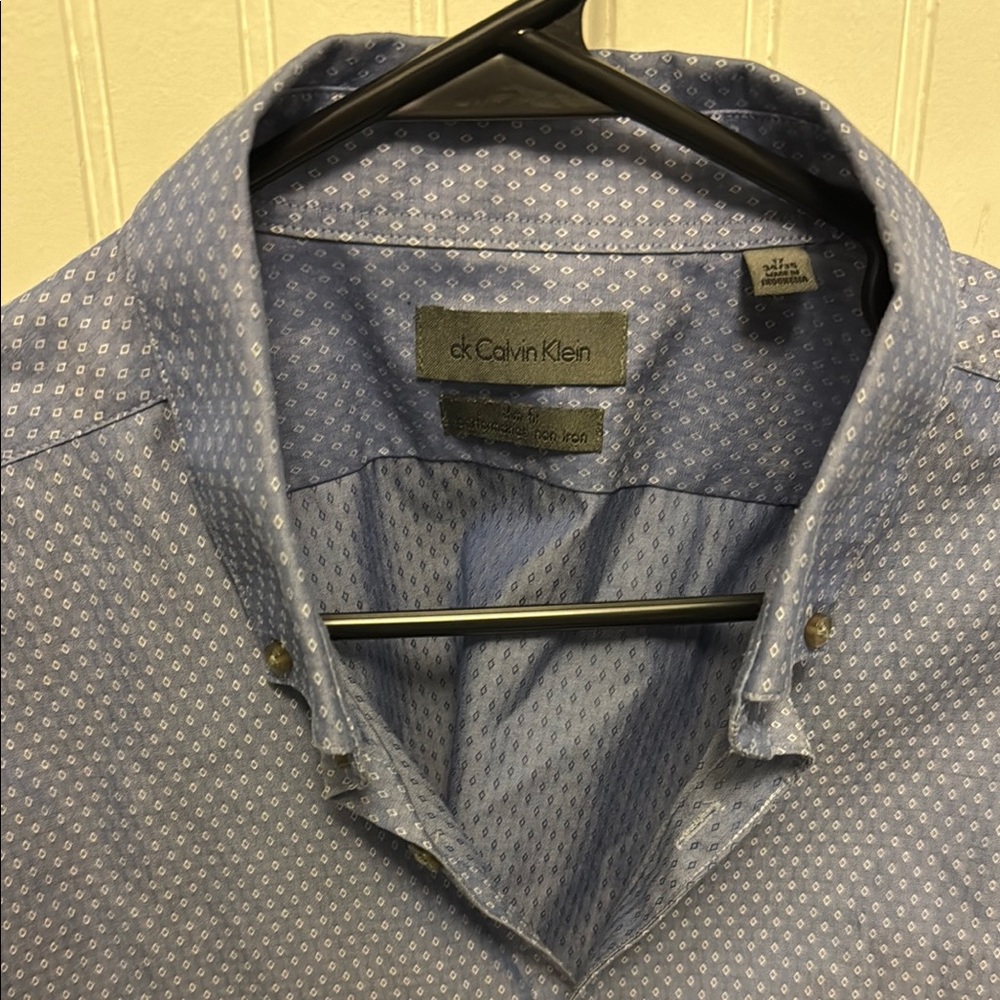 Calvin Klein Blue Casual Button Down Shirt with Micro-Pattern